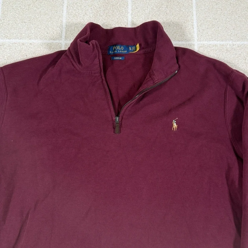 Polo Ralph Lauren Estate Rib Cotton Red 1/4 Quarter Zip Sweater XL Soft Cotton